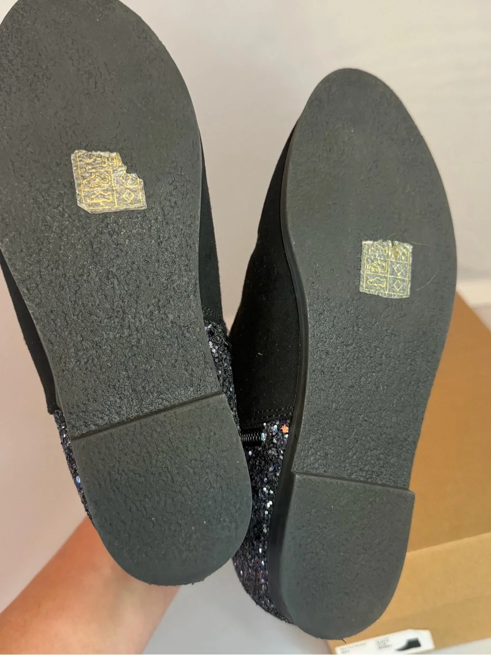 Crewcuts Black Suede Ankle Boots with Glitter Heel